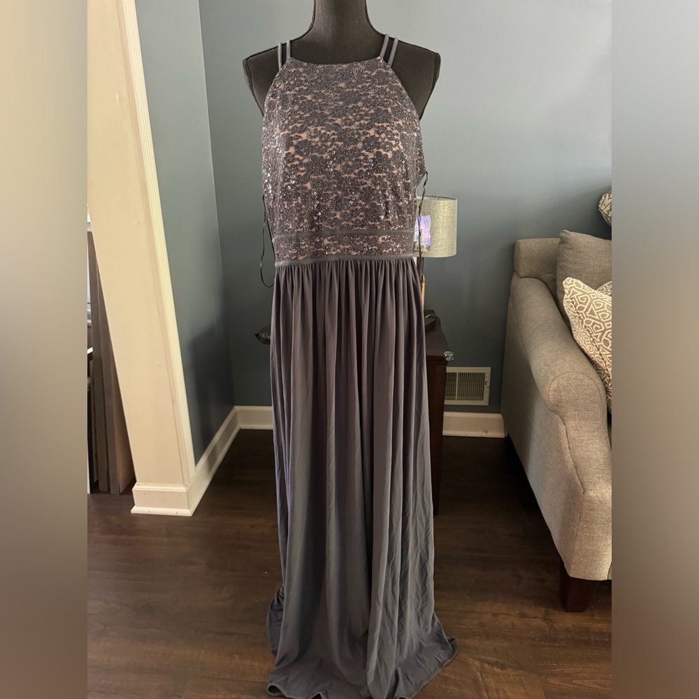 Nightway long charcoal formal dress NWT